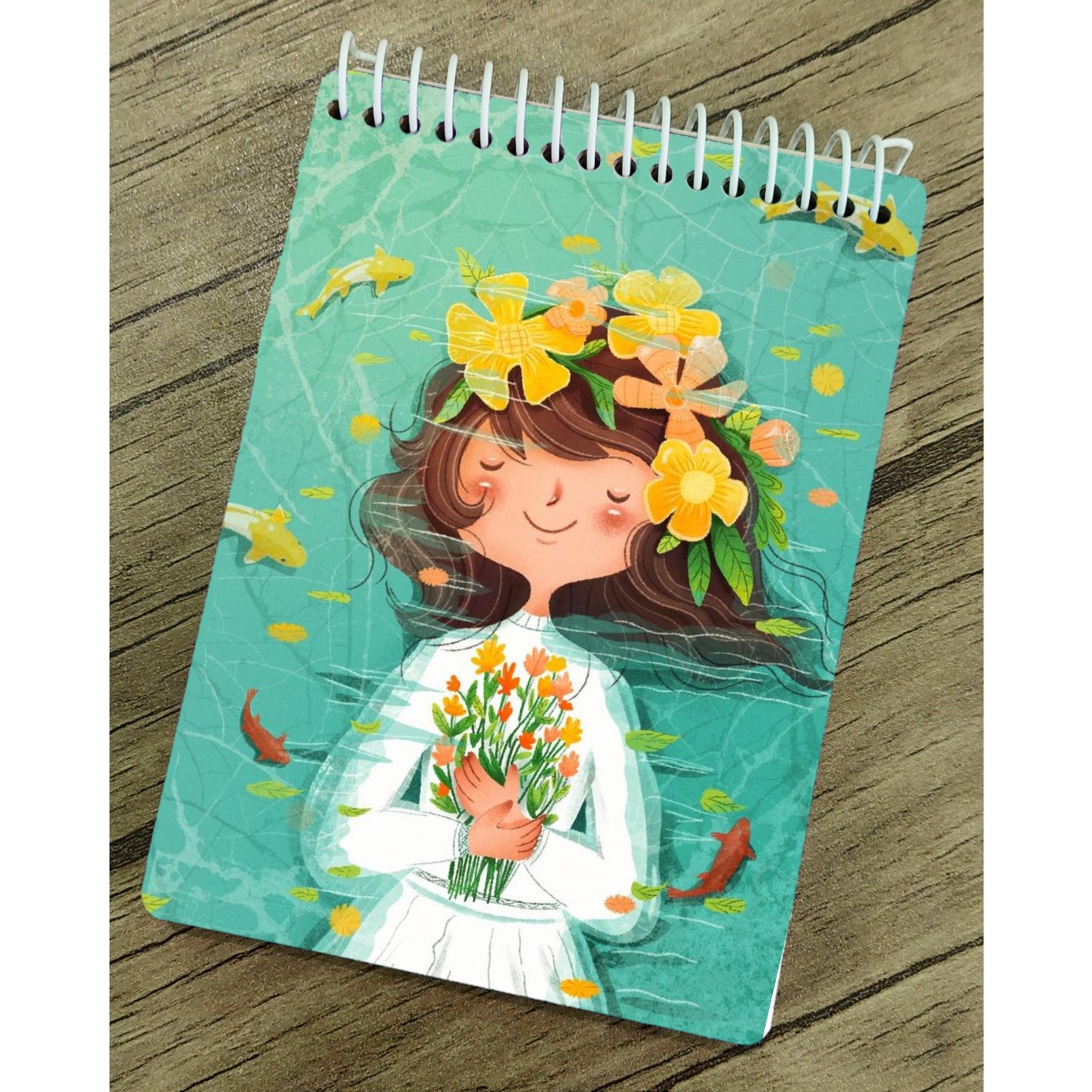 دفتر طراحی و بولت ژورنال با کاغذ کرافت طرح دختر و گل و بهار