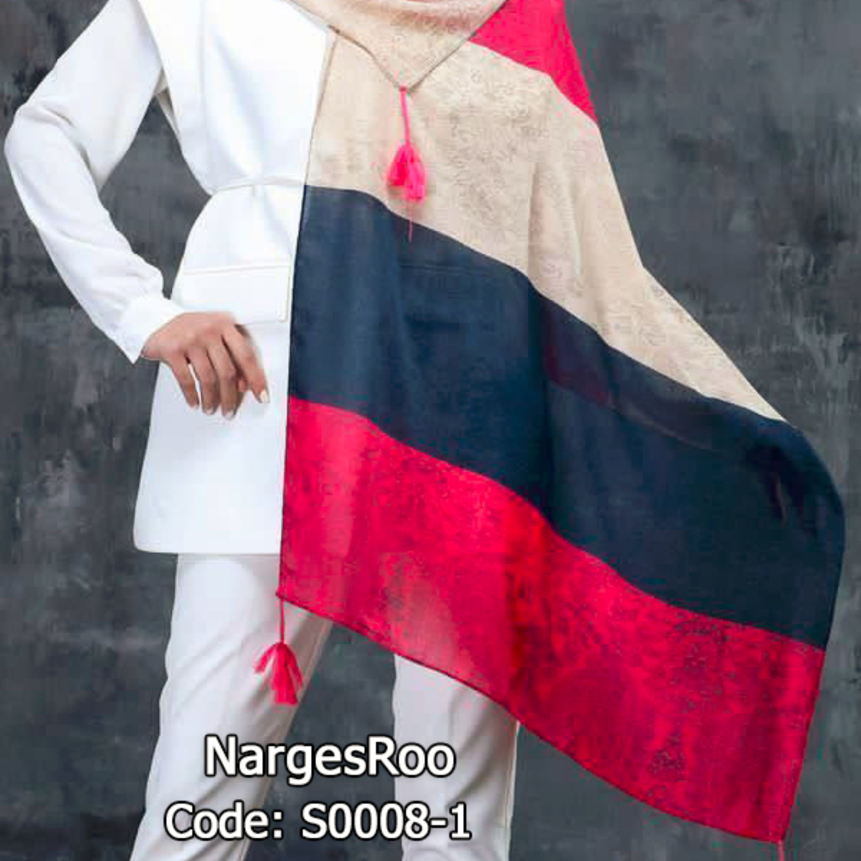 شال نخی منگوله دار -  چهار فصل - دور  دوخت -  S0008-1