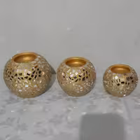 ست سه تایی جاشمعی توپی آیینه کاری طلایی 