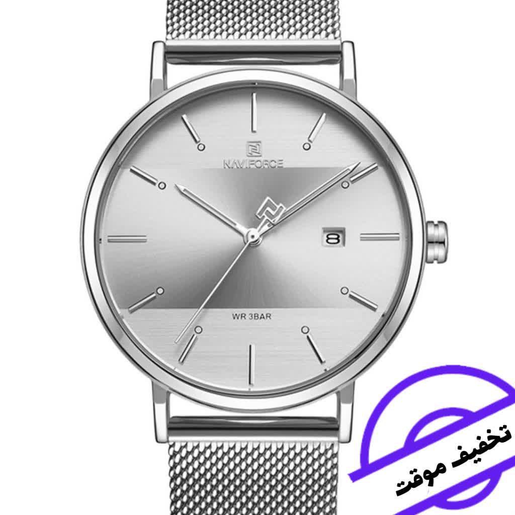 ساعت مچی ناویفورس اورجینال مردانه ضد لغزش نقره ای naviforce
