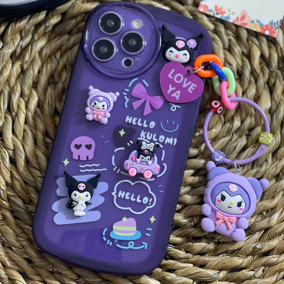قاب عروسک برجسته kuromi همراه آویز مناسب برای گوشی آیفون 13