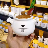 عسل خوری و مربا خوری دسته دار هانی درب و قاشق چوبی کیفیت درجه یک