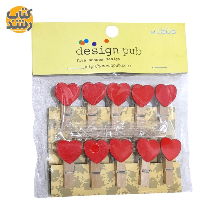 گیره چوبی فانتزی بسته 10 عددی کد 487 طرح قلب