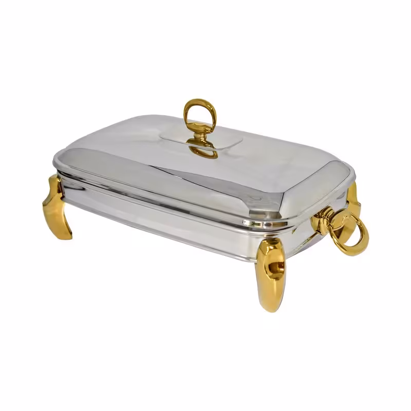 ظرف سوفله رامیسا سایز کوچک رنگ نقره ای پایه طلایی