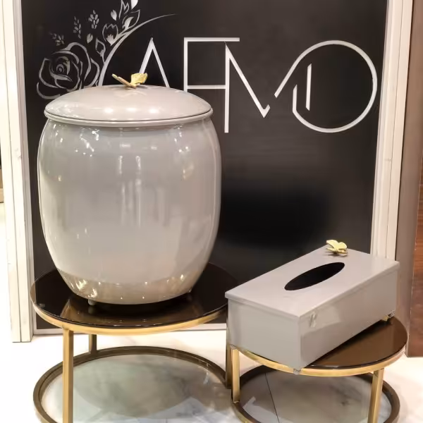 ست سطل و جا دستمال فلزی طوسی