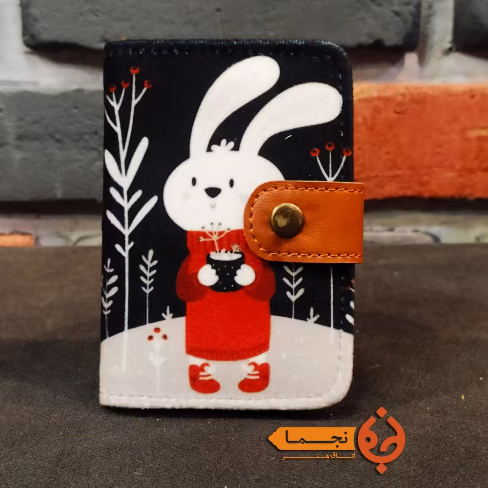 کیف جاکارتی دکمه دار مخمل کوبیده و چرم مصنوعی طرح خرگوش کد D58