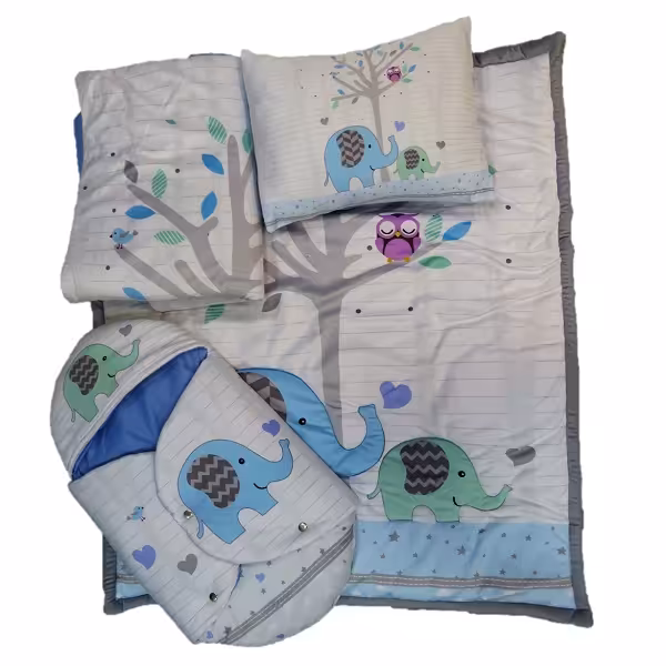 ست لحاف تشک دم دستی طرح فیل سبز آبی