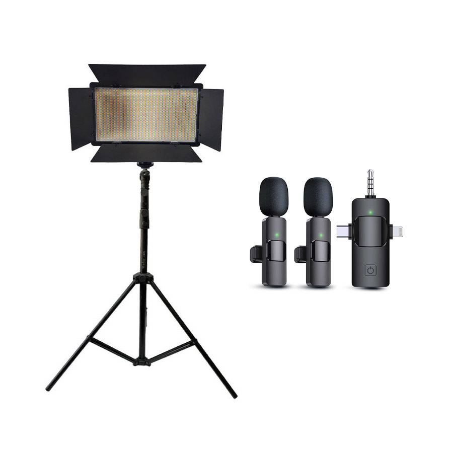 کیت نور ثابت پروژکتور Professional LED U800 RGB ، پایه نور 805 و میکروفون k15 Dual