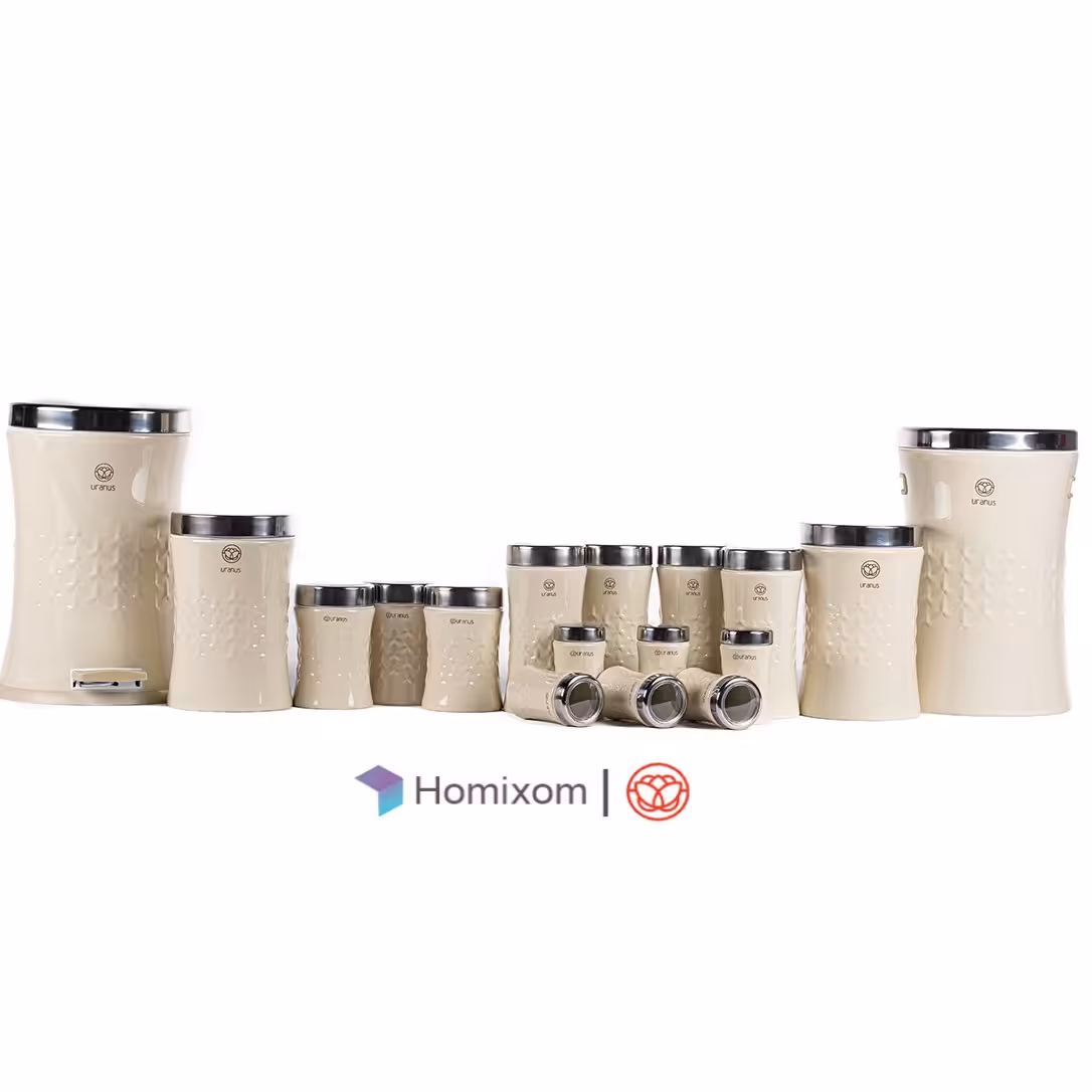 سرویس آشپزخانه اورانوس 17 پارچه مدل مجیک کرم با درب استیل