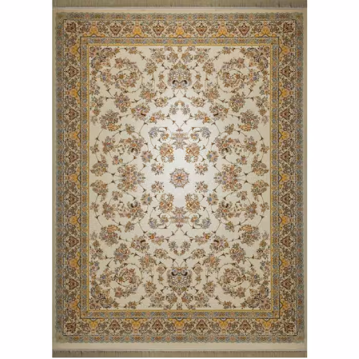 فرش ماشینی افرند 1200 شانه گل برجسته زمینه کرم کد 2230 (کناره دو متری)