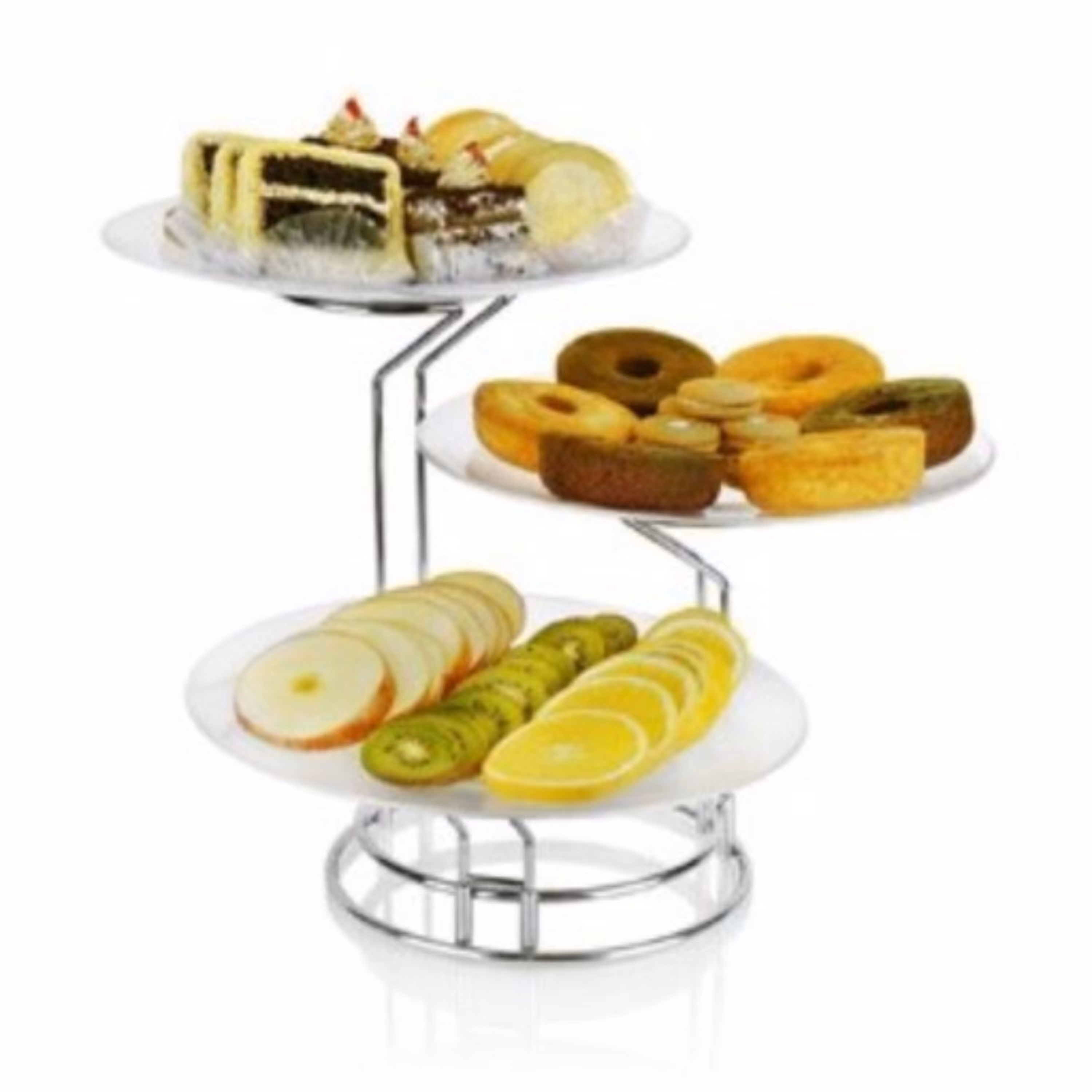 دیس پایه دار میوه و شیرینی سه طبقه