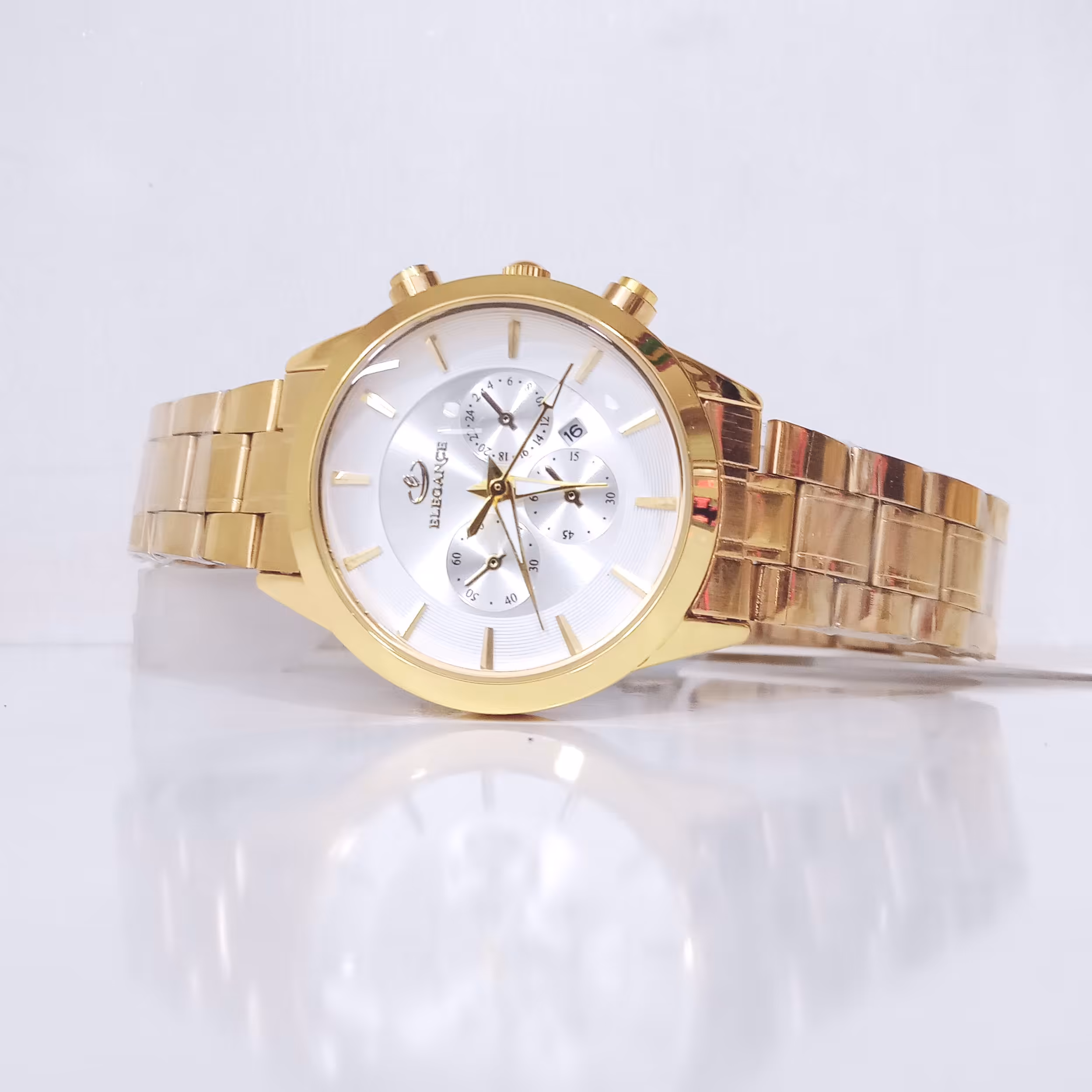 ساعت الگانس زنانه  تقویم دار  استیل رنگ ثابت ضدآب طرح 3موتور ارسال رایگان همراه با جعبه رایگان 