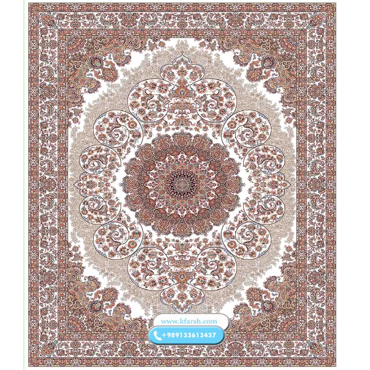 فرش 500 شانه کاشان طرح آریا( کرم - گردویی )