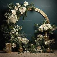 بک دراپ عکاسی عروس و داماد با گلدان گل و برگ سبز | گرافیک با طعم تربچه