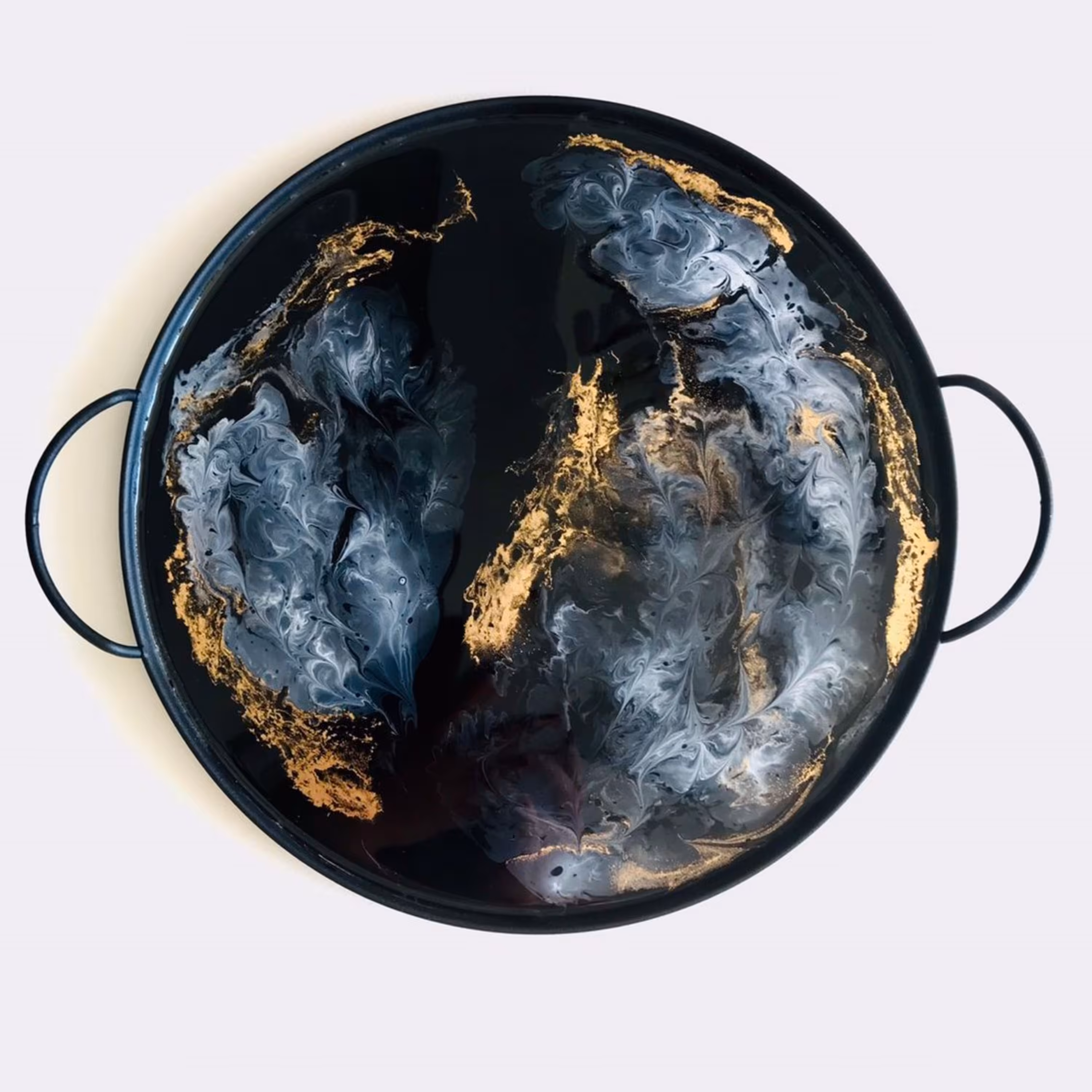 سینی فلزی مشکی با روکش رزین قطر30