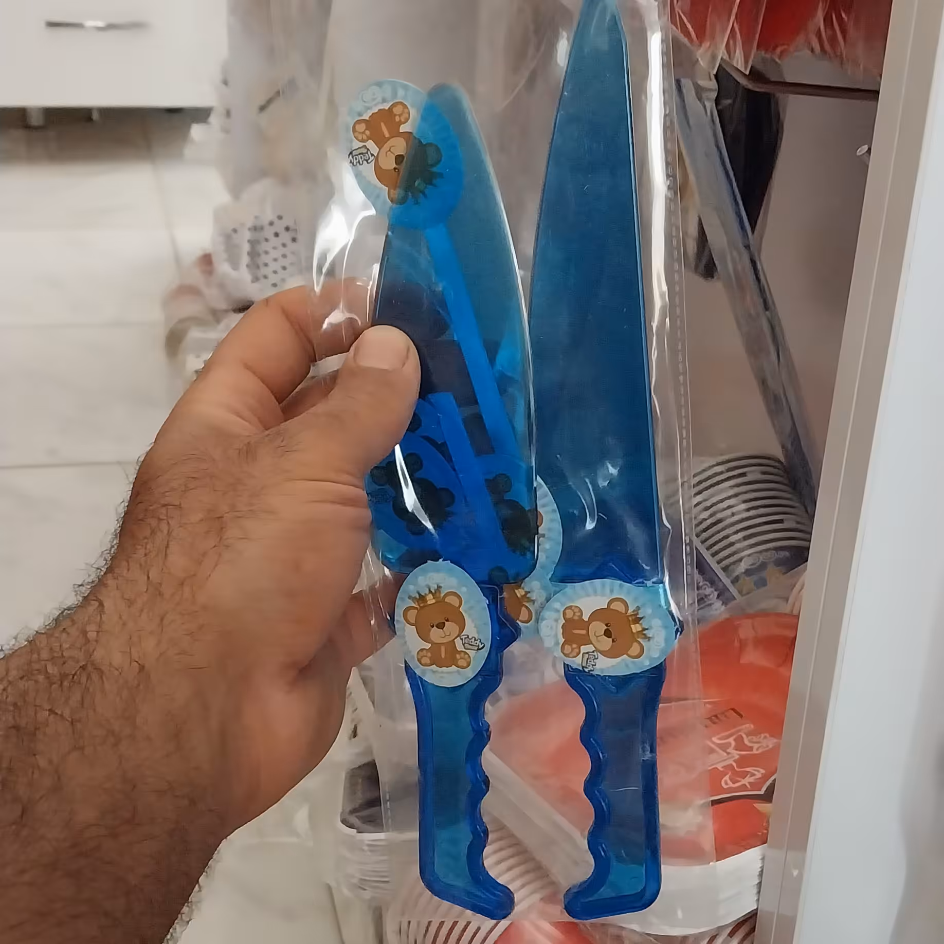 کارد و کفگیر کیک بری تم تدی آبی