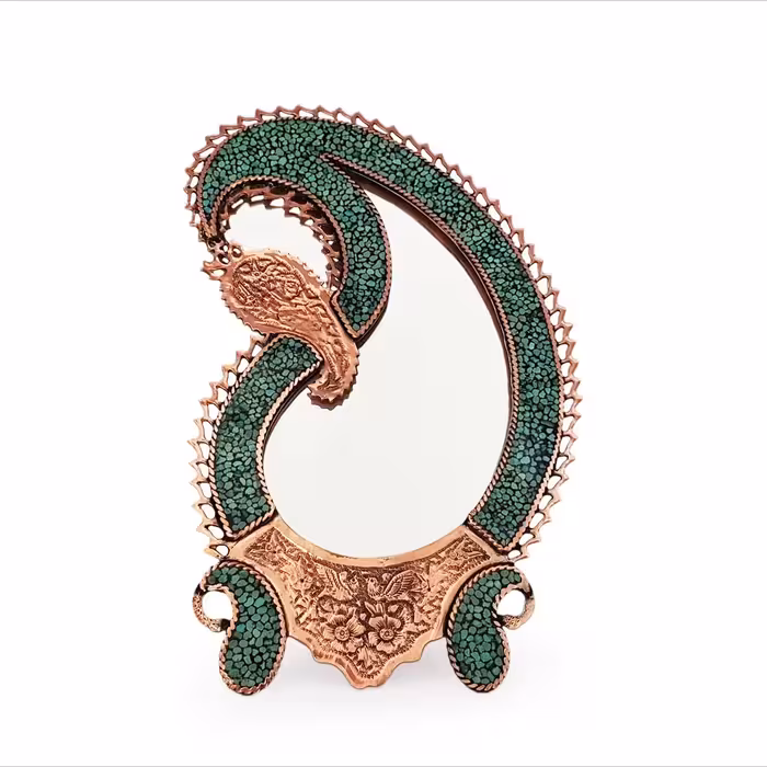 آینه بته جغه فیروزه کوبی نیشابور و قلم زنی شده متوسط 40 سانتی صنایع دستی سایروس 