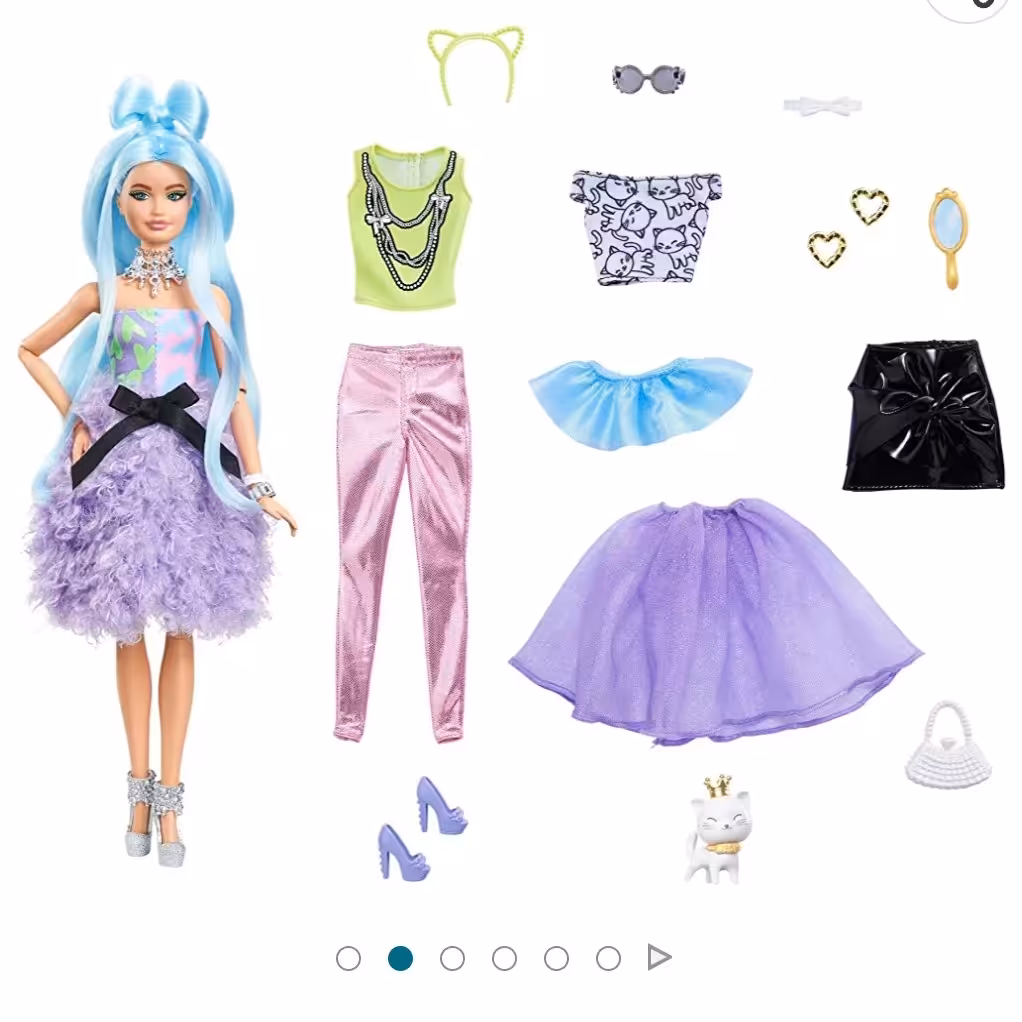 باربی اکسترا مو آبی فشنیستا با لباس اضافی برند متل