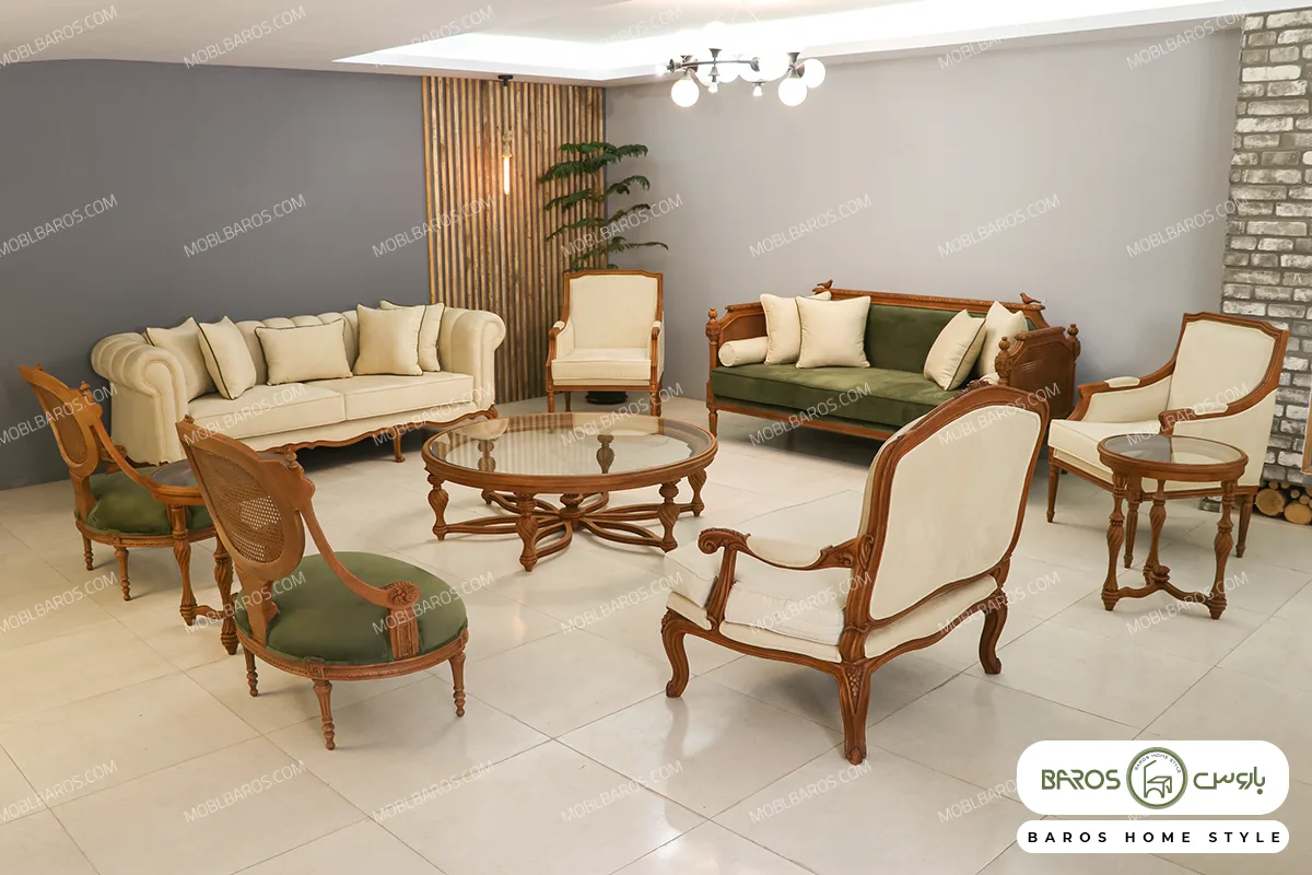 مبل کلاسیک و ترکیبی 11 نفره کاجی