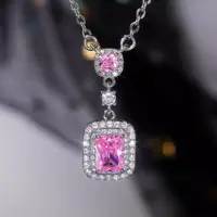 گردنبند نگین مربعی صورتی آویز کد XL281
