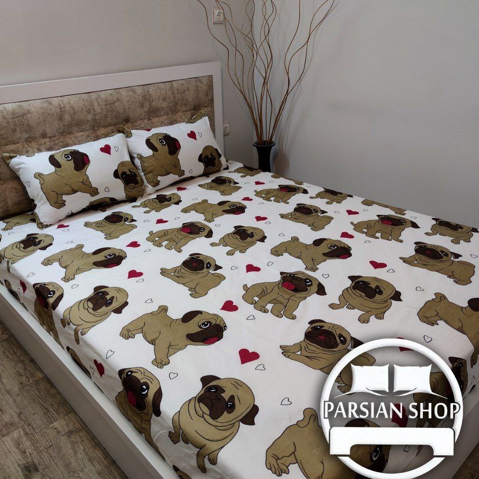 نیم ست ملحفه کشدار خوشخواب(روتختی نخی) دونفره 3 تکه  طرح  سگ