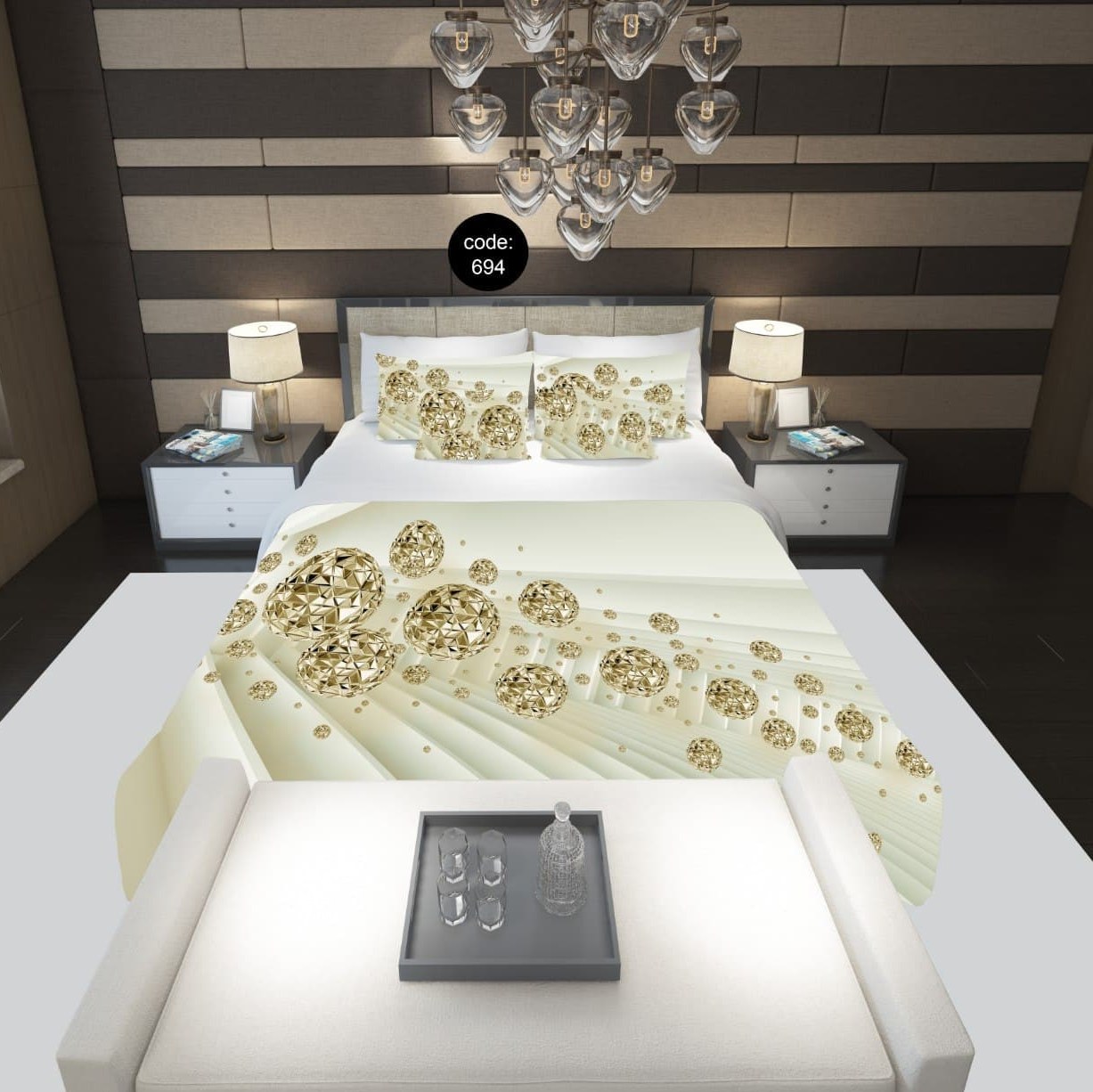 سرویس  روتختی دونفره 8تکه چاپی قابل ست با پرده با انتخاب جنس پارچه کد 694