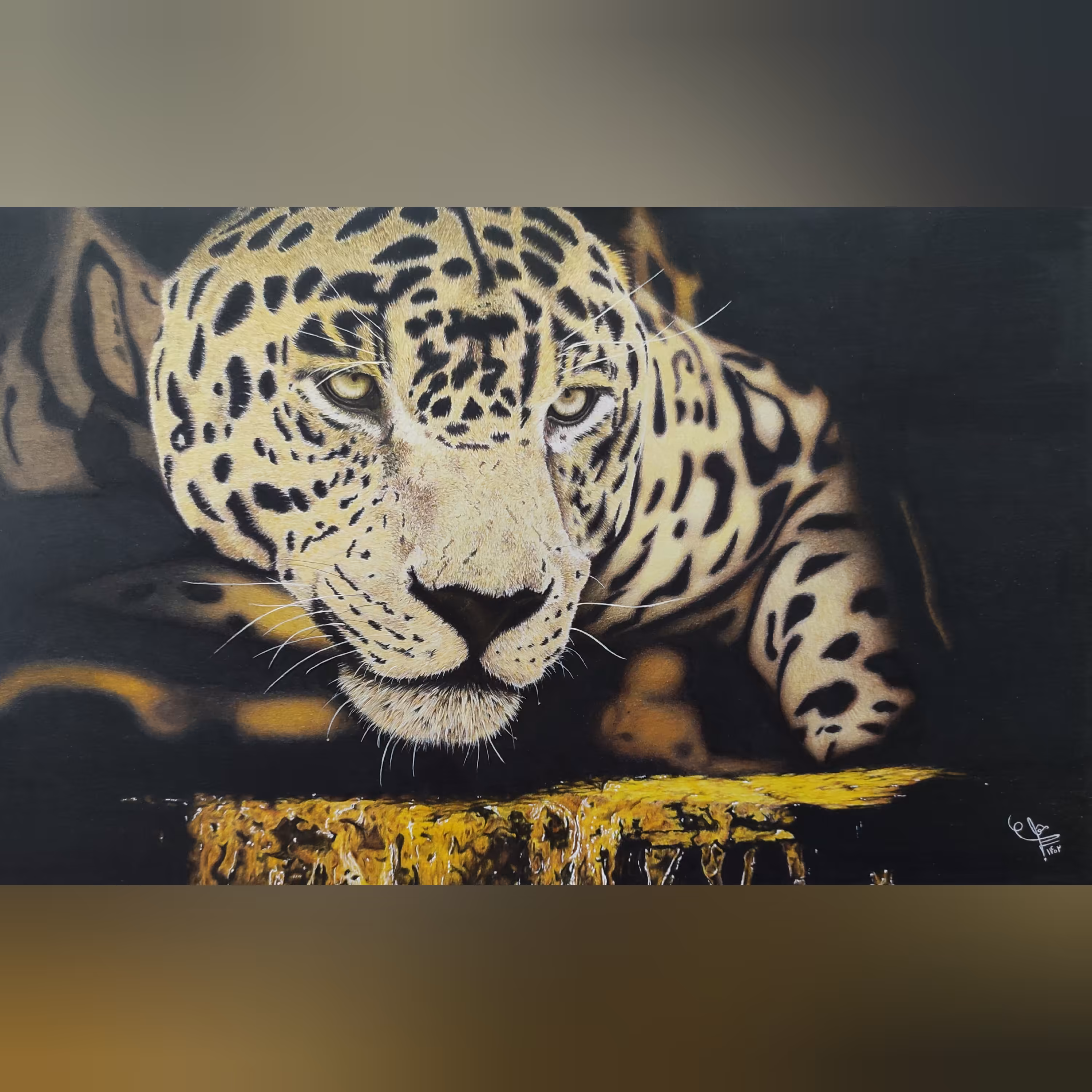 تابلو نقاشی مدادرنگی طرح جگوار