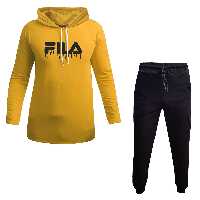 ست هودی کلاه دار مردانه زرد آستین بلند مدل FILA
