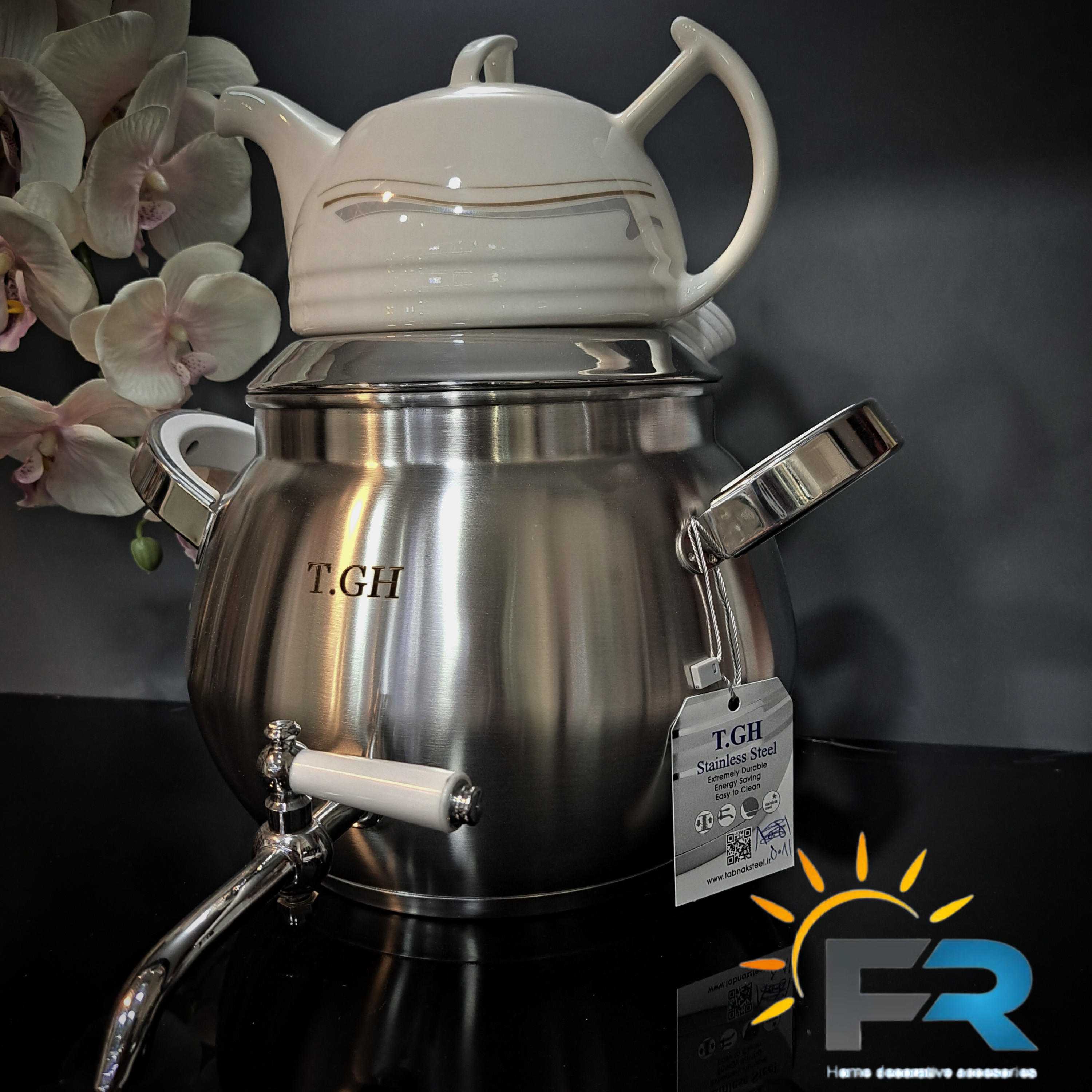 کتری قوری شیردار 5 لیتر  T.GHکف چدن استیل مات و براق مدل 5081