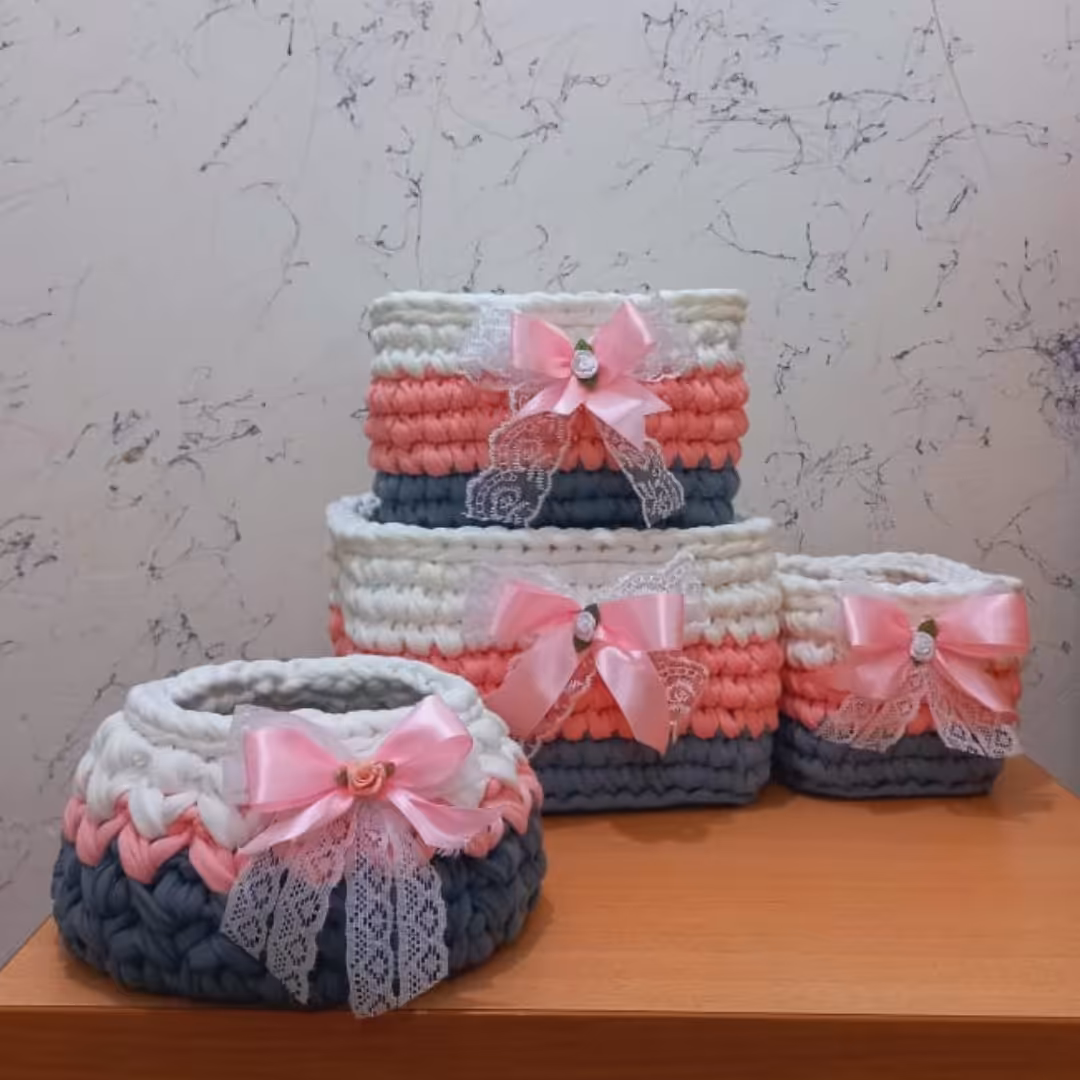 سبد تریکو ، ست 3تایی مربع سایزهای 10 15 و 20