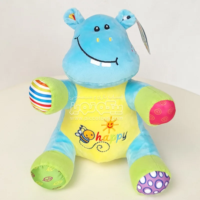 عروسک پولیشی موزیکال جغجغه ای طرح  اسب آبی رنگ آبی کد AF100218B