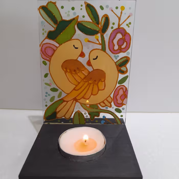 استند جاشمعی طرح پرنده فانتزی ویترای نقاشی روی شیشه