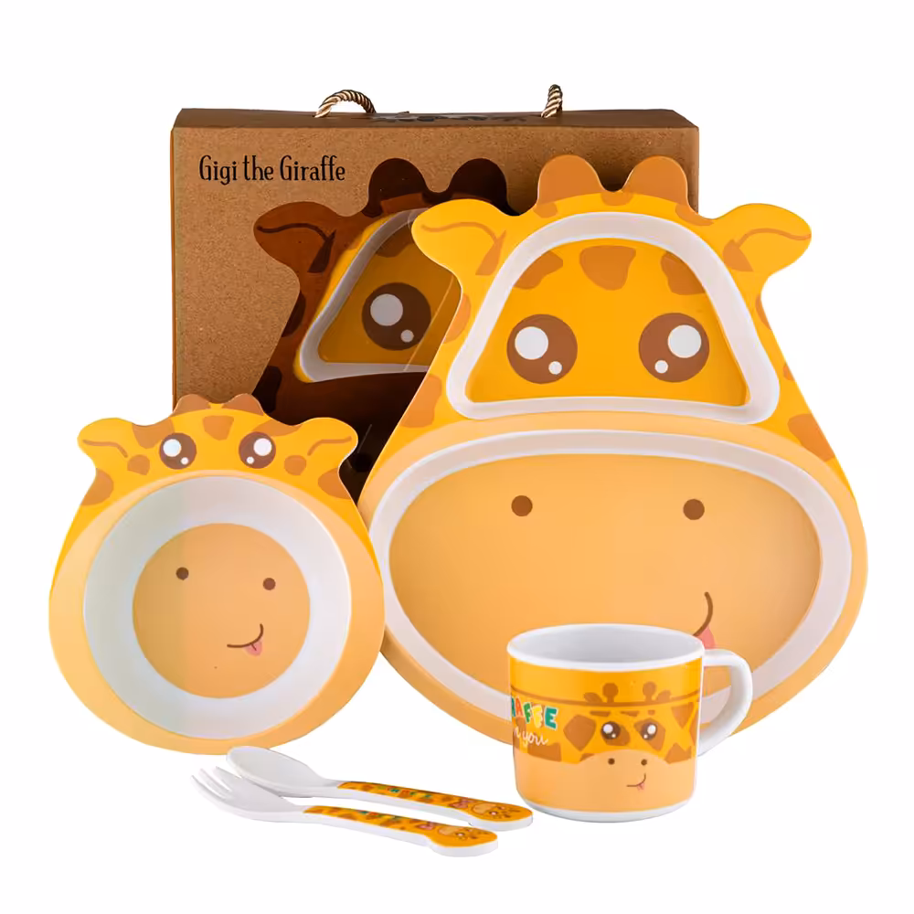 ست ظروف گیاهی بامبو کودک جعبه ای طرح حیوانات