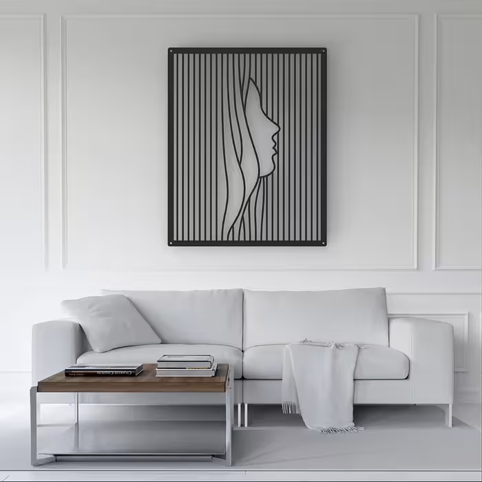 تابلو دکوراتیو فلزی چهره نیم رخ زن ابعاد 40 در 50 رنگ مشکی