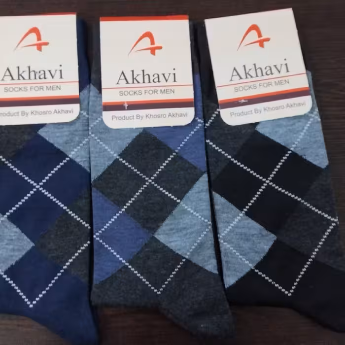 3جفت جوراب ساقدار  طرح لوزی برند بسیار  با کیفیت اخوان نخ پنبه ای اعلا و با دوام رنگ مشکی، دودی، سرمه ای