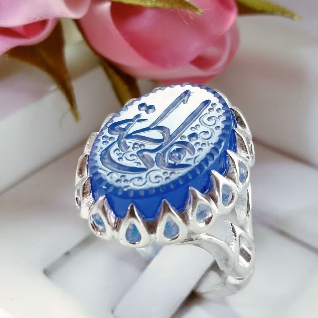 انگشتر مردانه عقیق آبی نقره