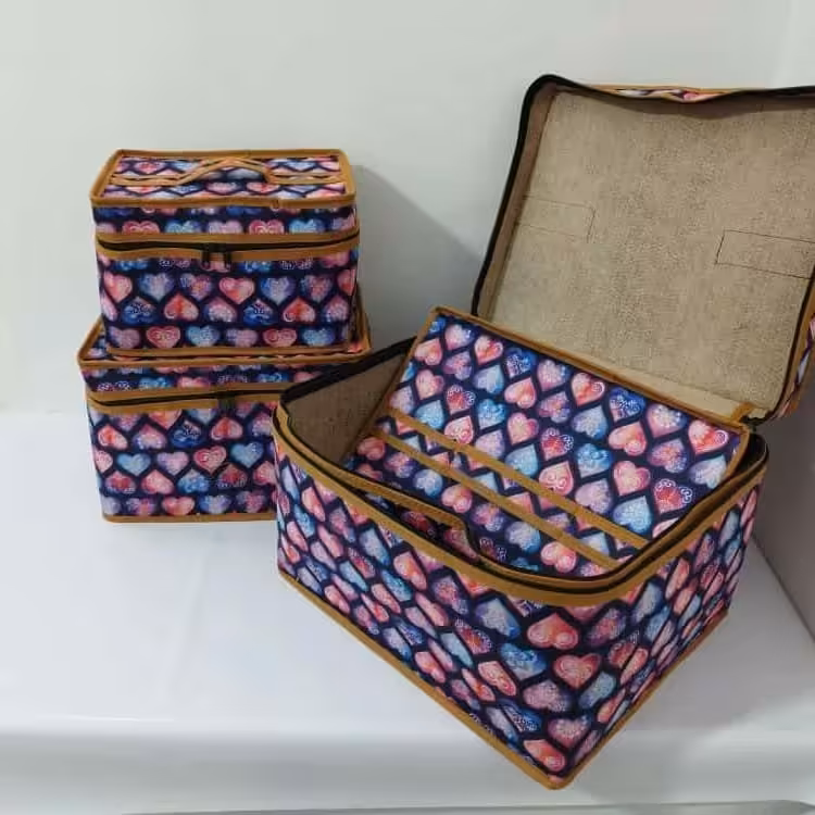 ست باکس 3 تکه با پارچه کرپ و لمینت پلی استر در طرح ها و رنگ های متنوع