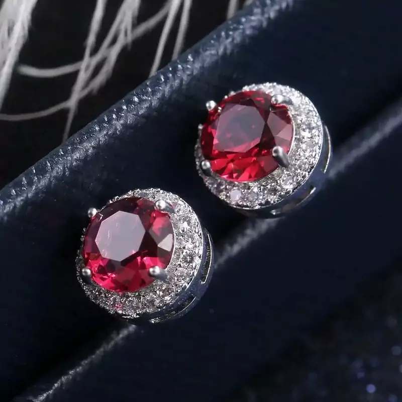 گوشواره نگین قرمز یاقوتی گرد کد E196