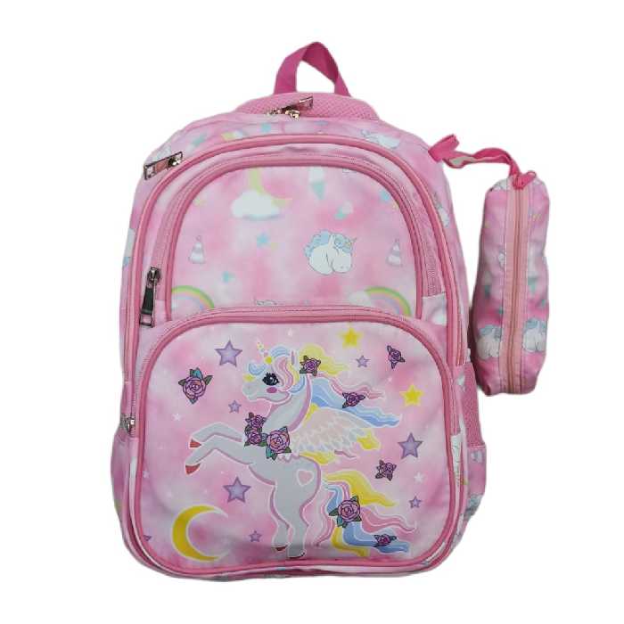 کوله پشتی مدرسه ای اسب شاخ دار  جنس پارچه ای سبک مناسب برای مقطع ابتدایی انتخاب مناسب برای دختر خانم های با سلیقه