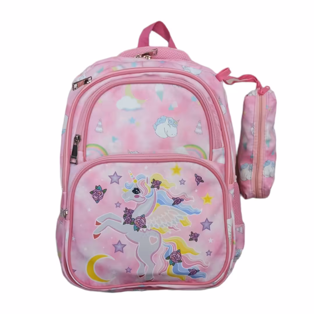 کوله پشتی مدرسه ای اسب شاخ دار  جنس پارچه ای سبک مناسب برای مقطع ابتدایی انتخاب مناسب برای دختر خانم های با سلیقه