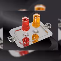 سینی پذیرایی استیل طرح دسته حلقه ای بدون پایه کوچک (نقره ای)