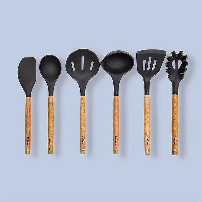 ست کفگیروملاقه یونیک سیلیکون تک دسته چوبی un-1170