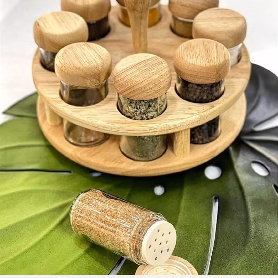 ست جا ادویه چوبی 8 تایی گردان