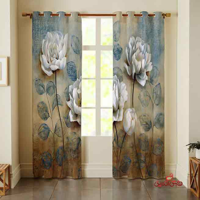 پرده 2عددی طرح گل های مرداب کد 2417