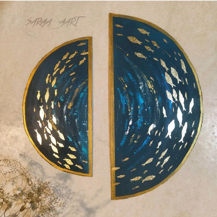 تابلو دکوراتیو حوض ماهی با ورق طلا