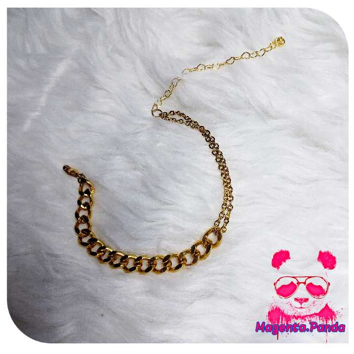 دستبند ترکیب کارتیه و دیپلمات استیل رنگ ثابت طلایی بسیار شیک