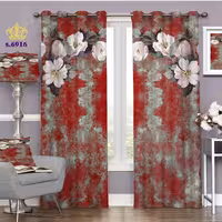 پرده پانچ پذیرایی دو قواره پانچ گلدار طرح شکوفه گل سیب زمینه ابر و باد کد s-6916