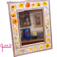 آینه ی مینیانور آبرنگ تلفیقی
 درجه یک هنری  ظریف با حاشیه خاتم کاری