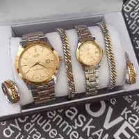 ست ساعت کاسیو زنونه مردونه دو رنگ با دستبند و انگشتر  رنگ ثابت 