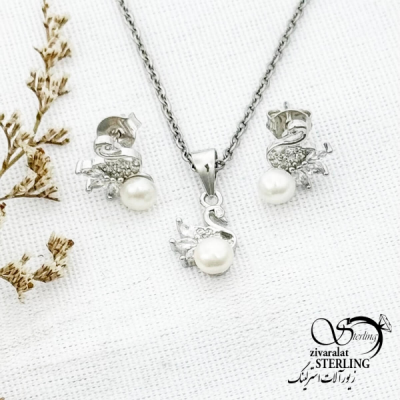 نیمست نقره طرح قو با مروارید سفید کد 13223